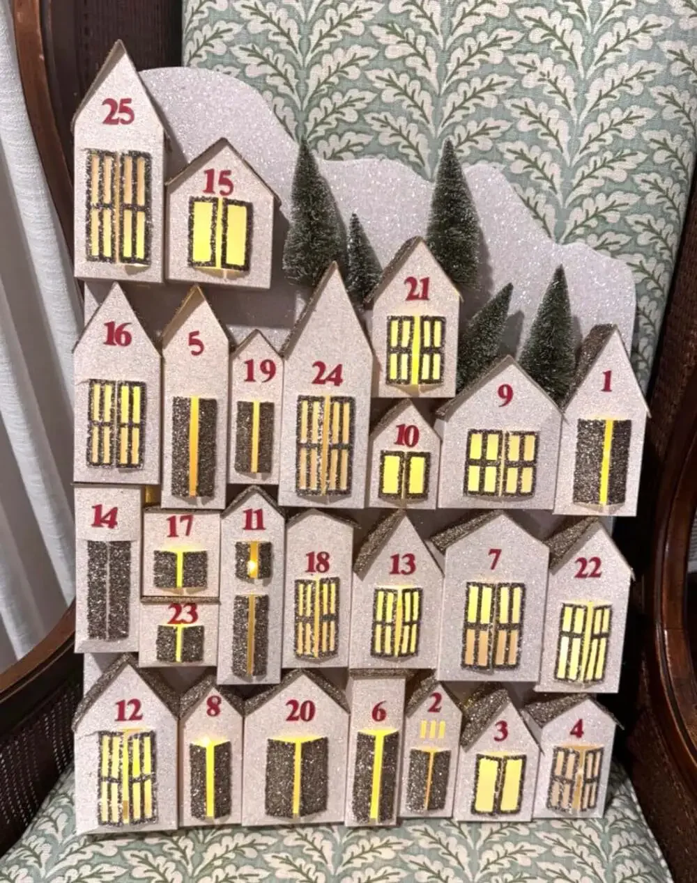 POTTERY BARN Advent Calendar Lit Glitter Houses Holiday Christmas  24